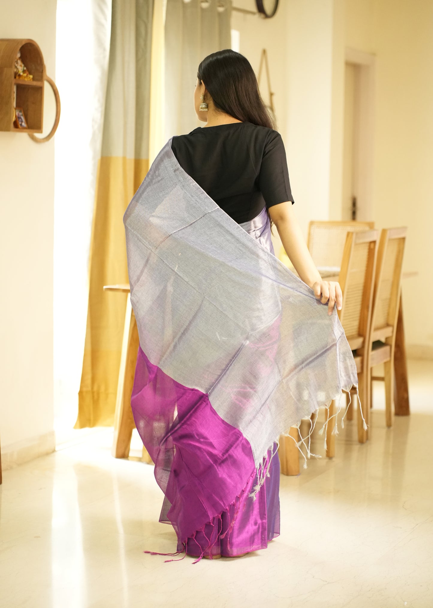 Moonlit Blush – Pink & Silver Glass-Finish Tissue Saree