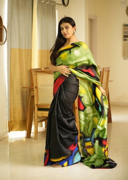 Prakriti – Nature-Inspired Handpainted Abstract Art Pure Silk Saree