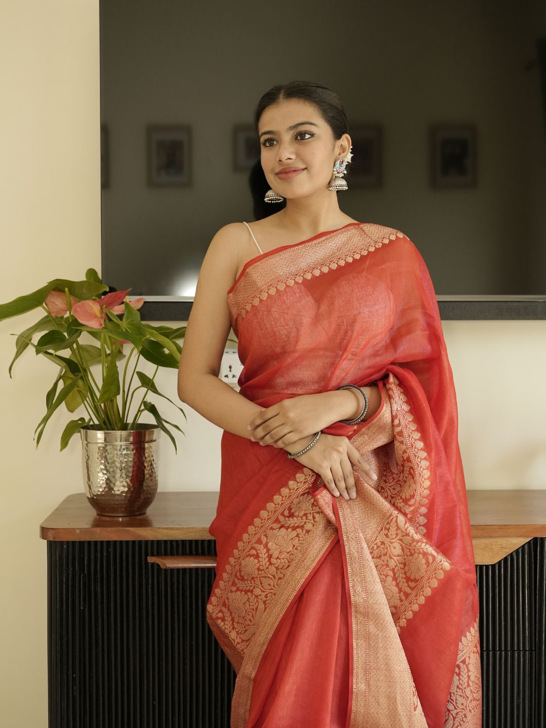 Red-Gold Tissue Silk Saree
