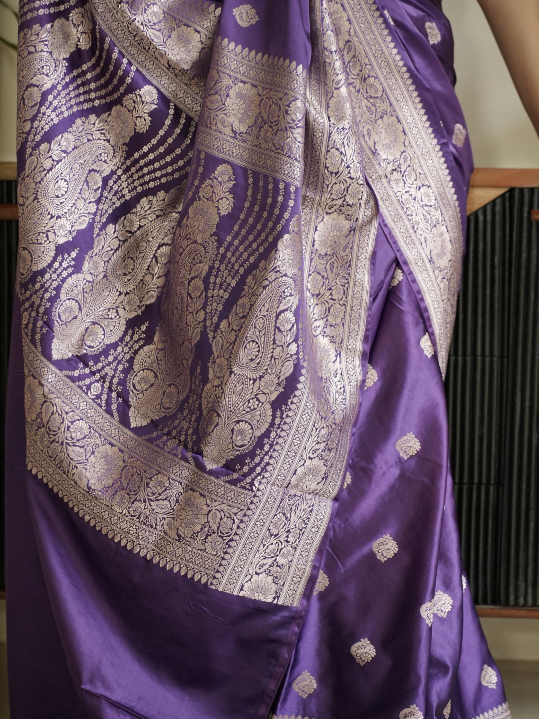 Purple Banarasi Silk Saree With Zari Border