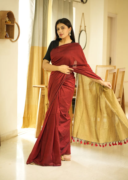Sunset Trail – Red & Yellow Cotton Saree