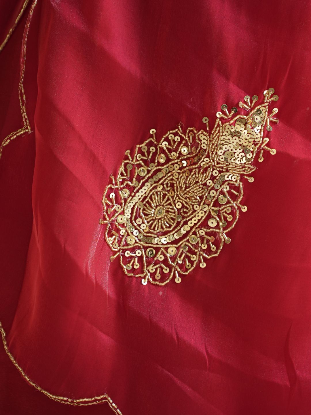 Red Organza Saree With Hand Zardoshi Work