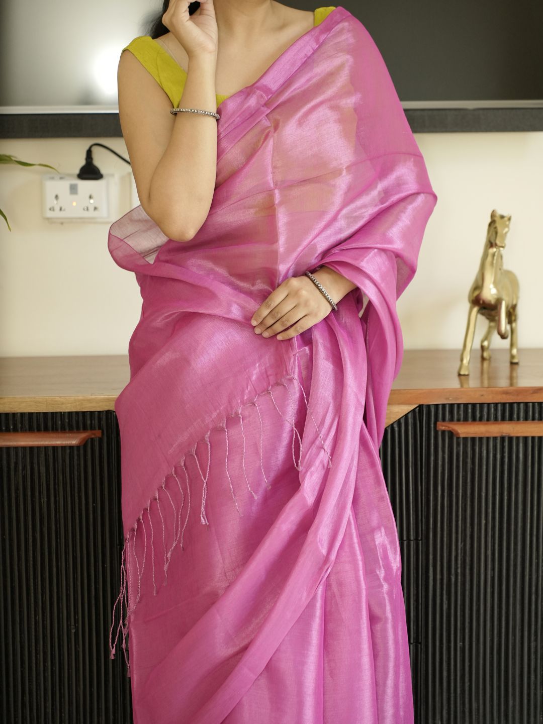 Pink Glass Tissue Silk Saree