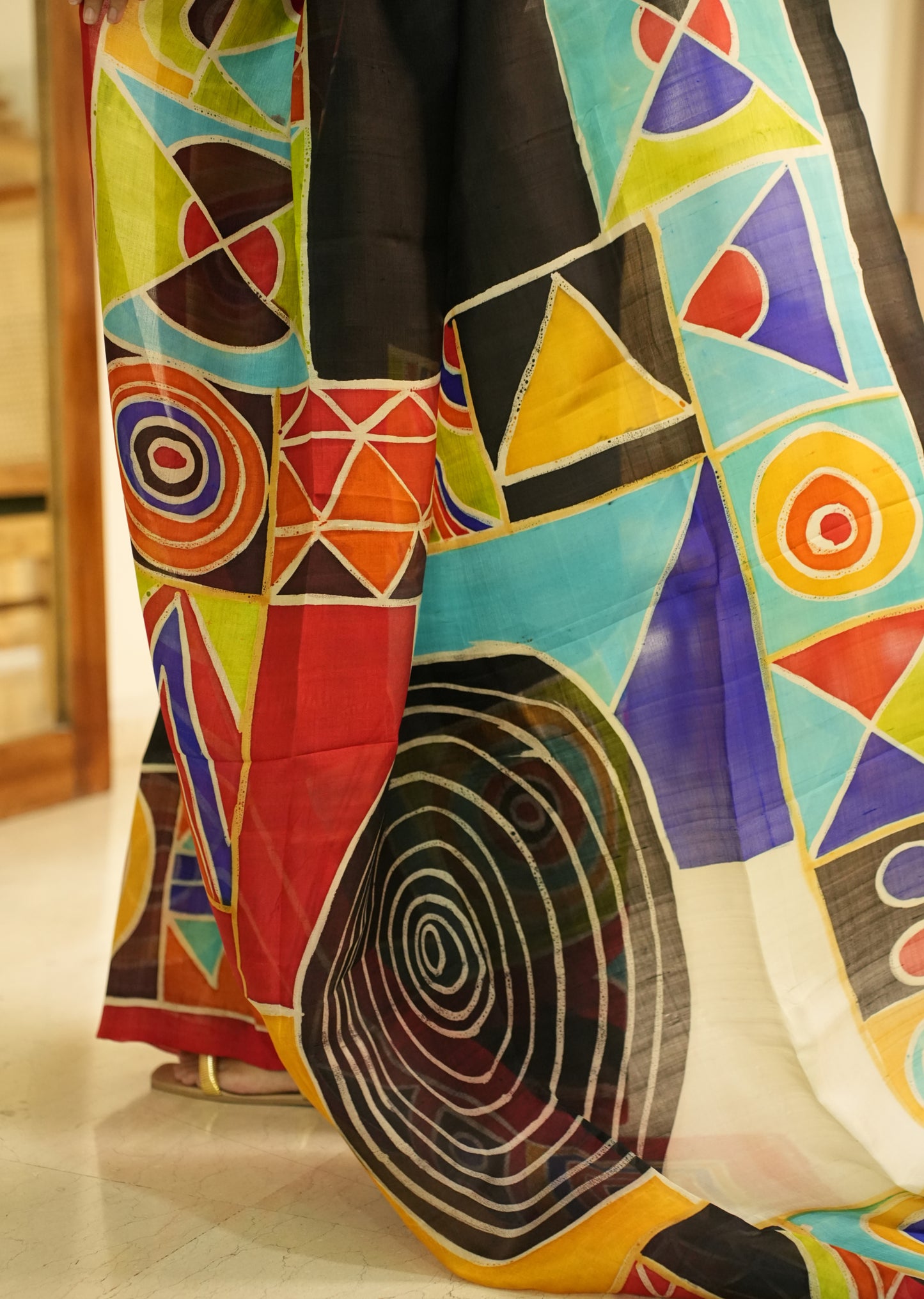 Kaleidoscope – Handpainted Abstract Art Pure Silk Saree