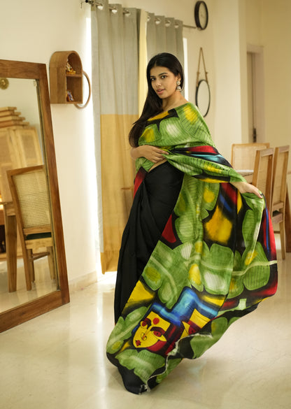 Prakriti – Nature-Inspired Handpainted Abstract Art Pure Silk Saree
