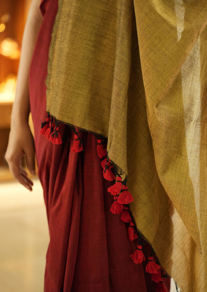Sunset Trail – Red & Yellow Cotton Saree