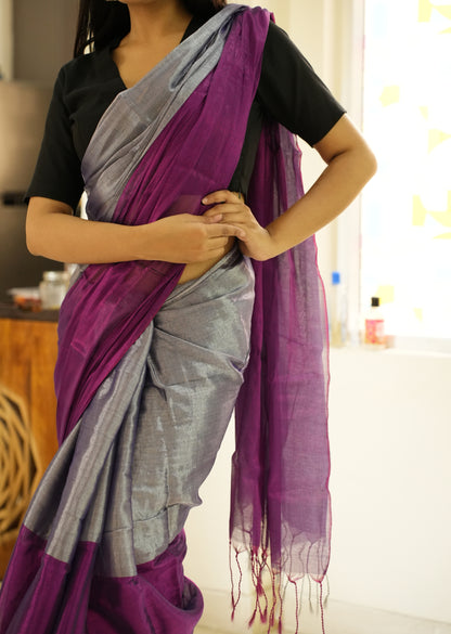 Moonlit Blush – Pink & Silver Glass-Finish Tissue Saree