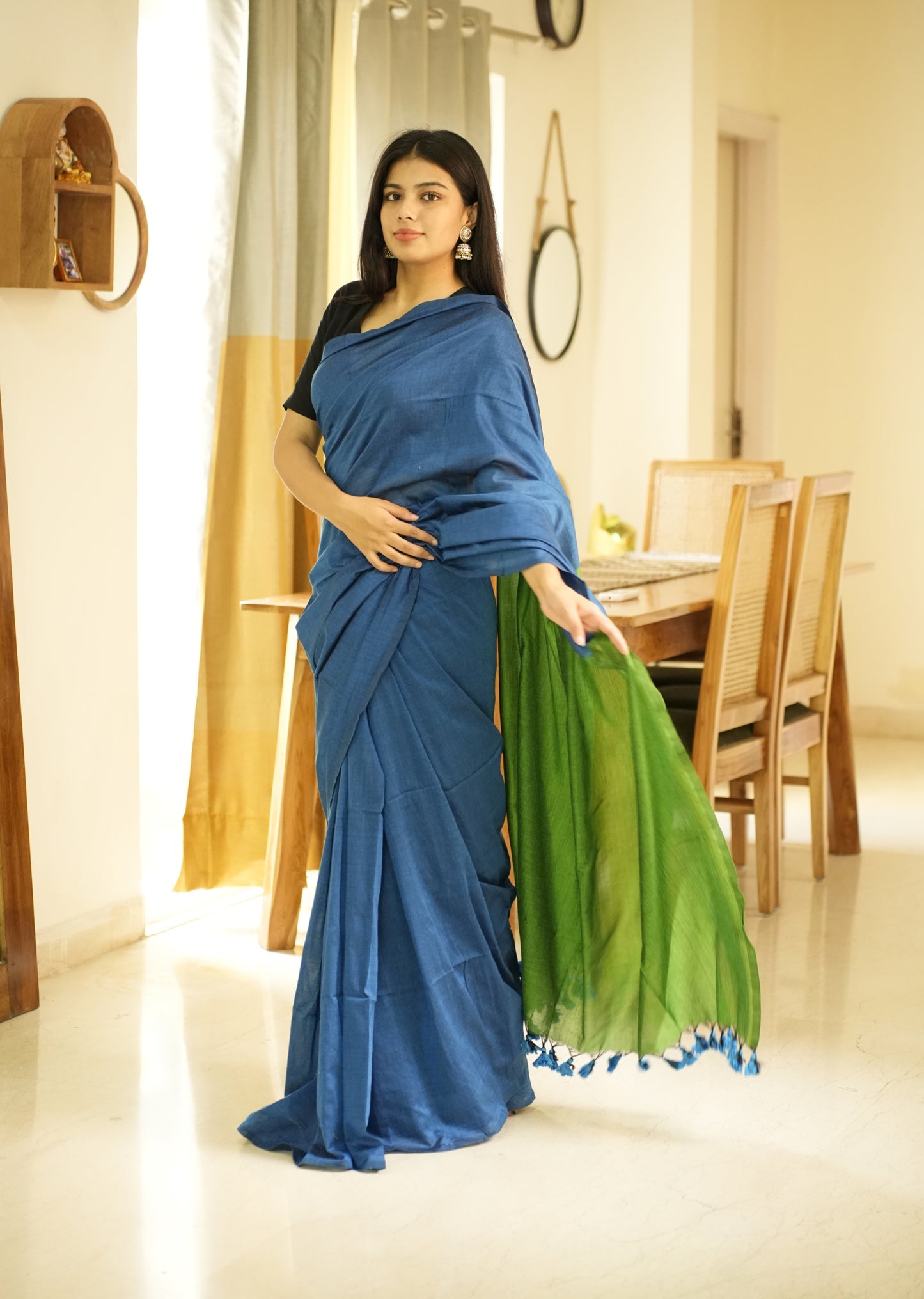 Ocean Melody – Blue & Green Cotton Saree