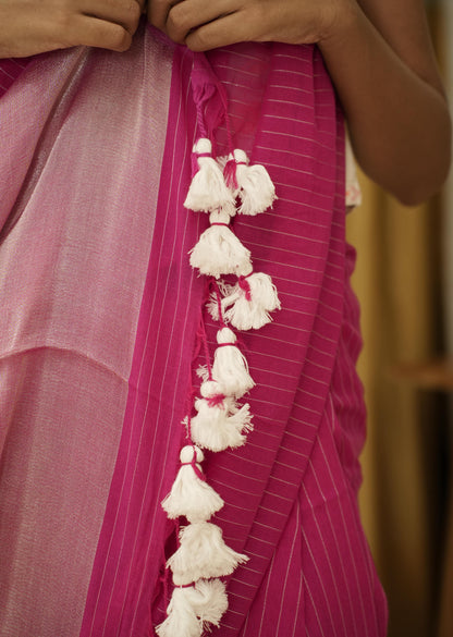 Gulabi Rhythm – Handwoven Pink Striped Mul Cotton Saree