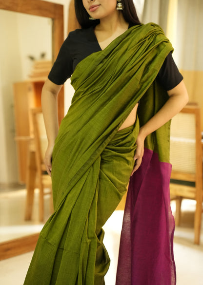 Spring Song – Green & Pink Cotton Saree