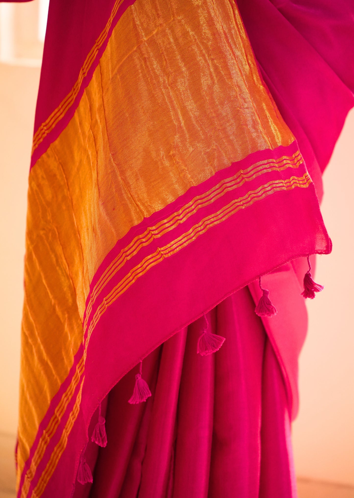 Rani Radiance – Pink Silk Saree with Gold Zari Border