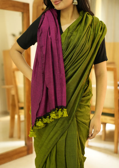 Spring Song – Green & Pink Cotton Saree