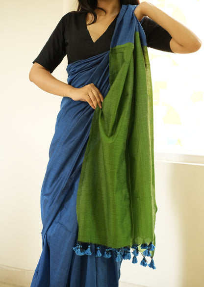 Ocean Melody – Blue & Green Cotton Saree