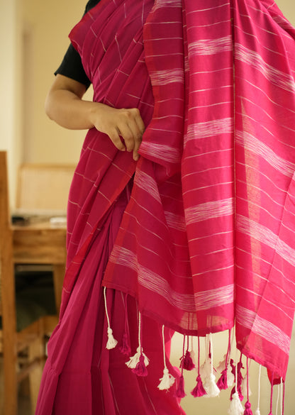 Blush Lines – Pink & White Striped Cotton Saree
