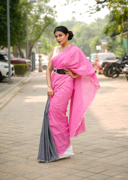 Urban Grace – Linen Colorblock Saree