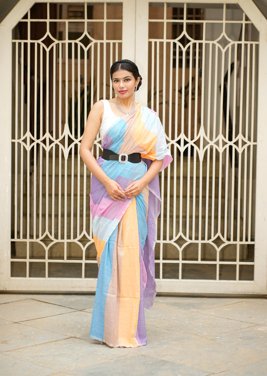 Candy Cloud – Pastel Linen Saree