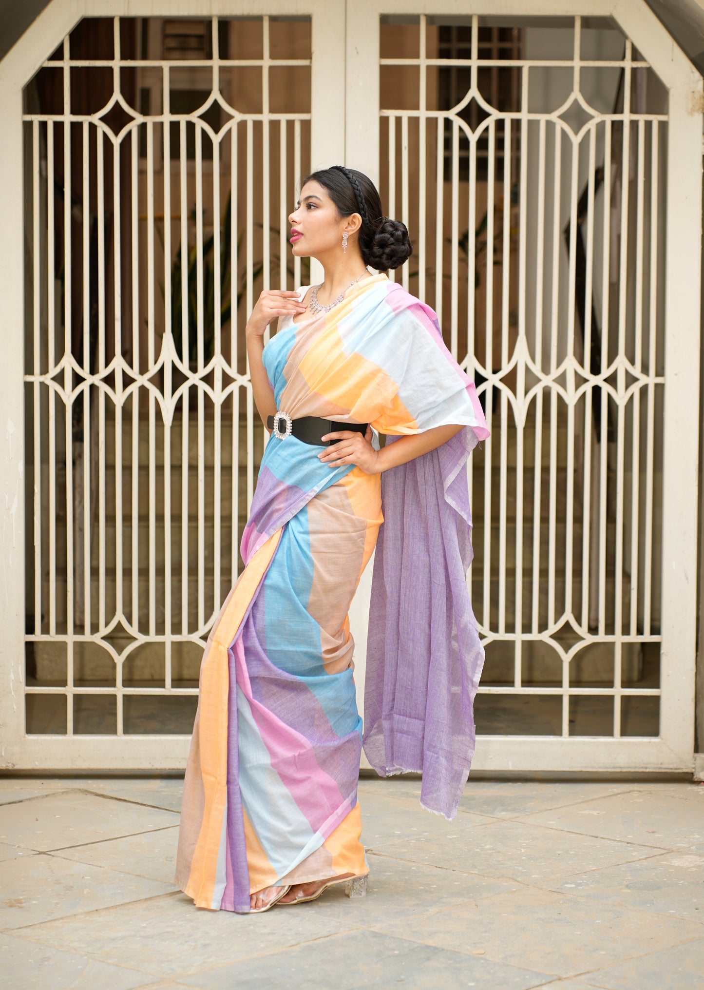 Candy Cloud – Pastel Linen Saree