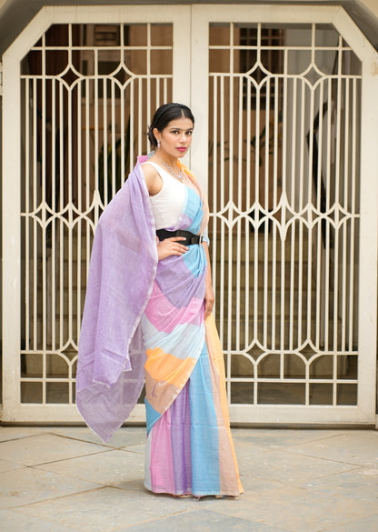 Candy Cloud – Pastel Linen Saree