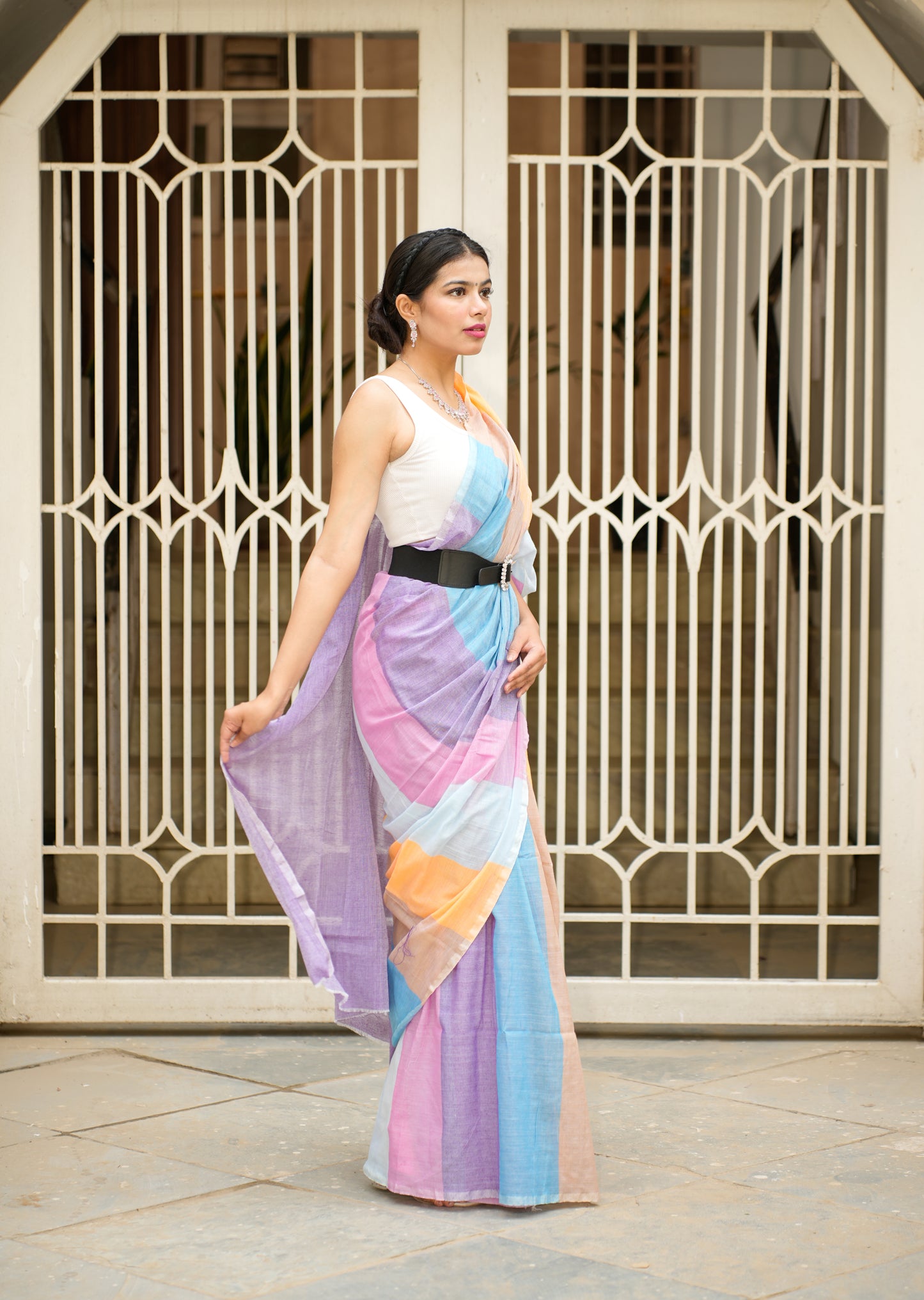 Candy Cloud – Pastel Linen Saree
