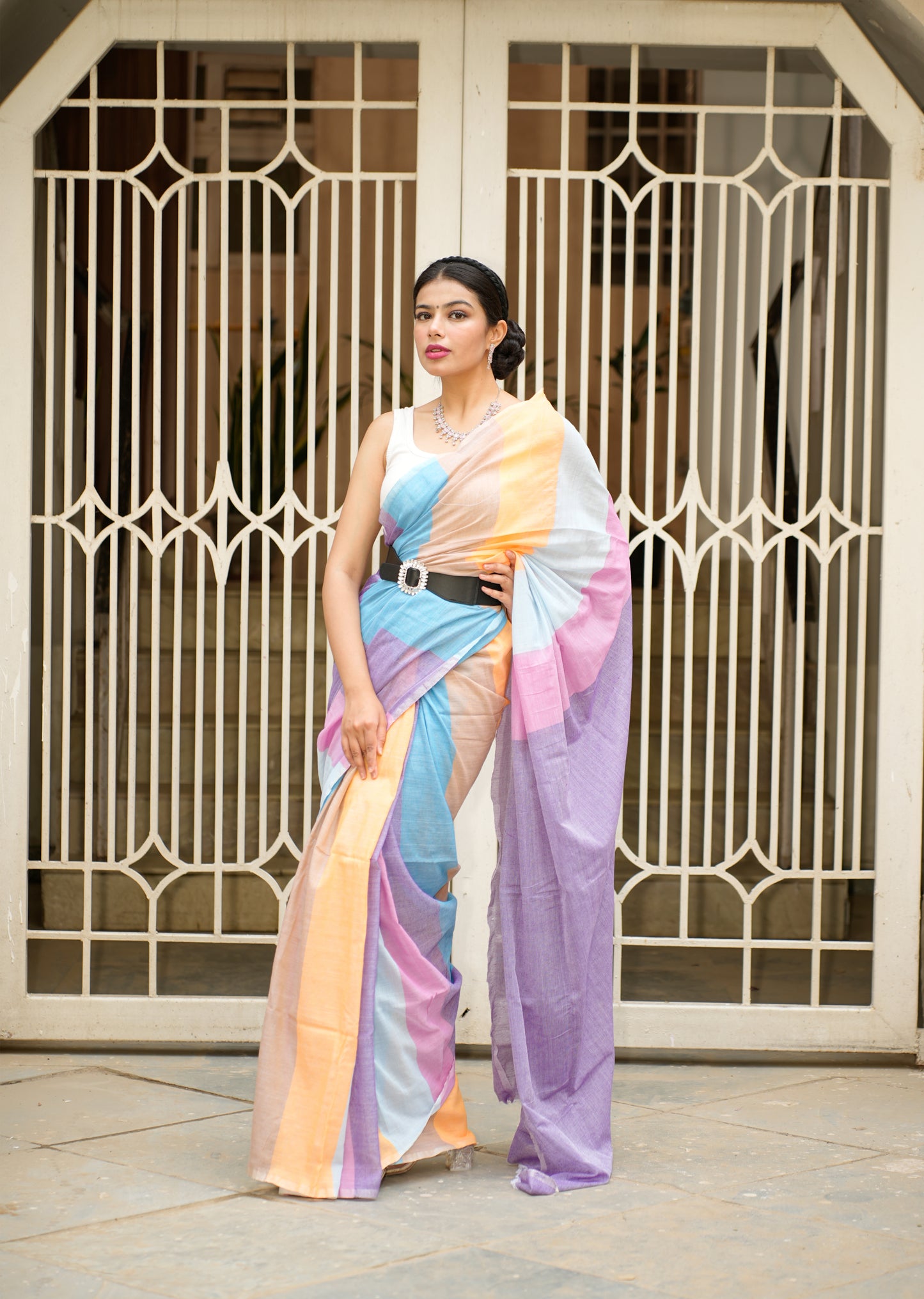 Candy Cloud – Pastel Linen Saree