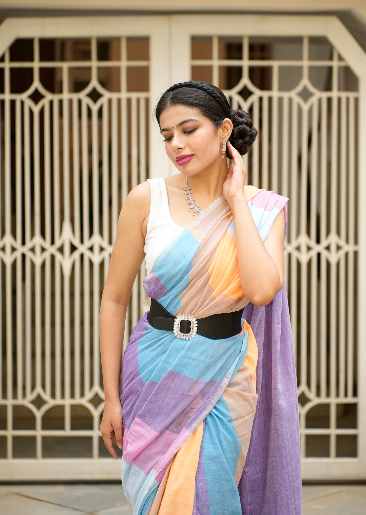 Candy Cloud – Pastel Linen Saree