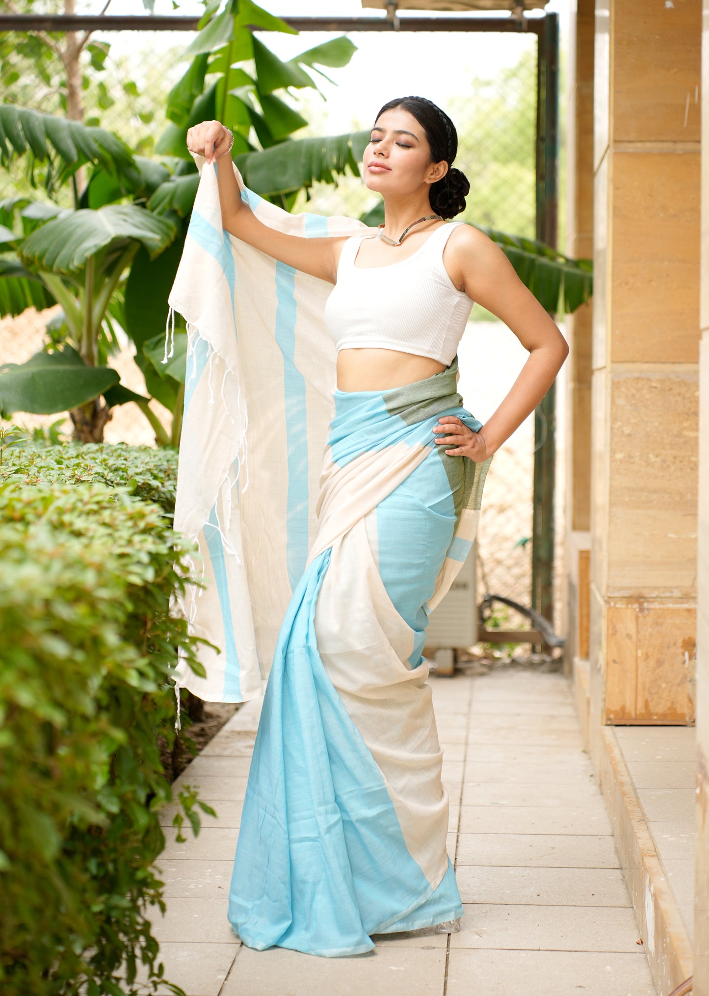 Skyline Melody – Block Stripe Cotton Saree