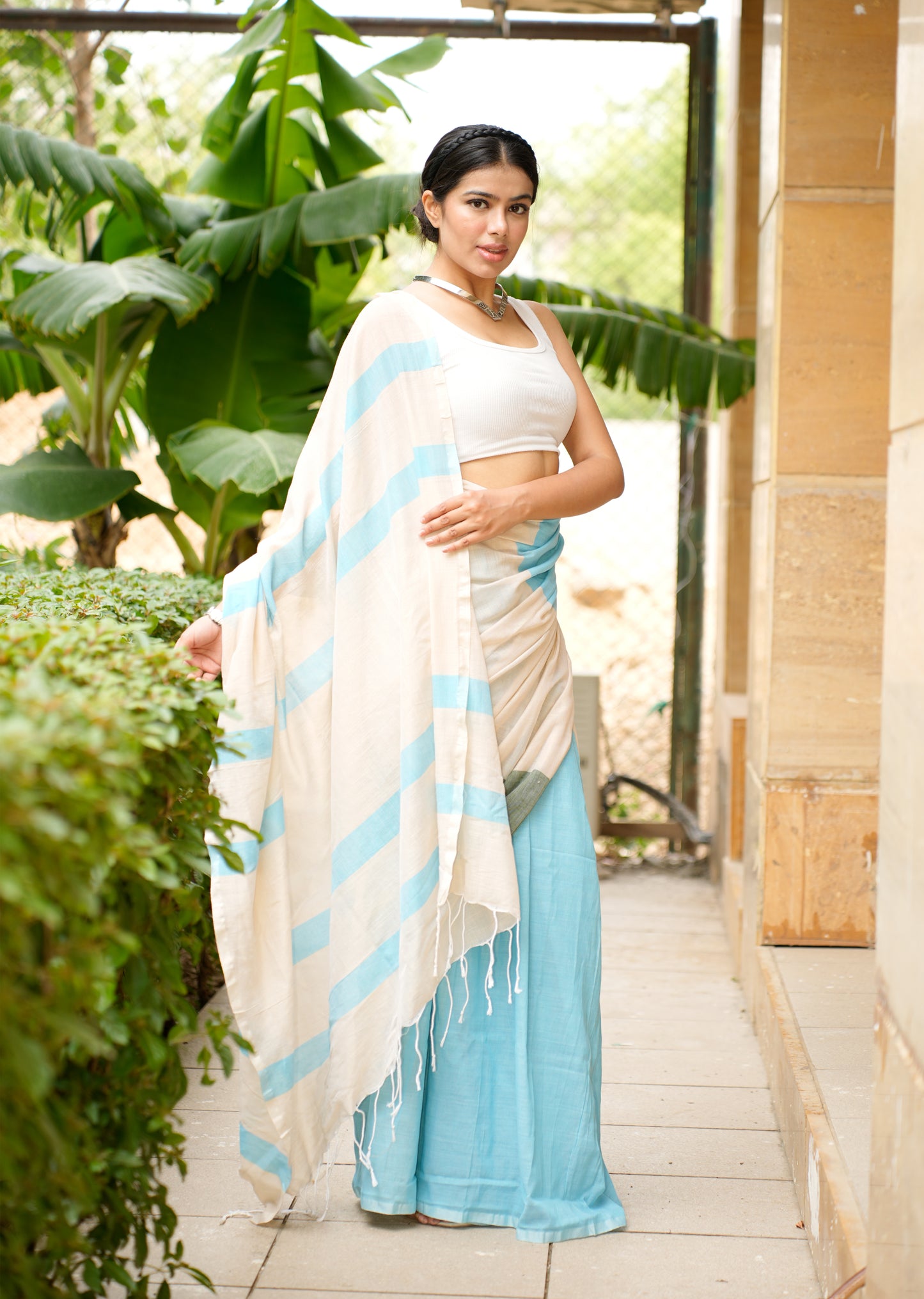 Skyline Melody – Block Stripe Cotton Saree