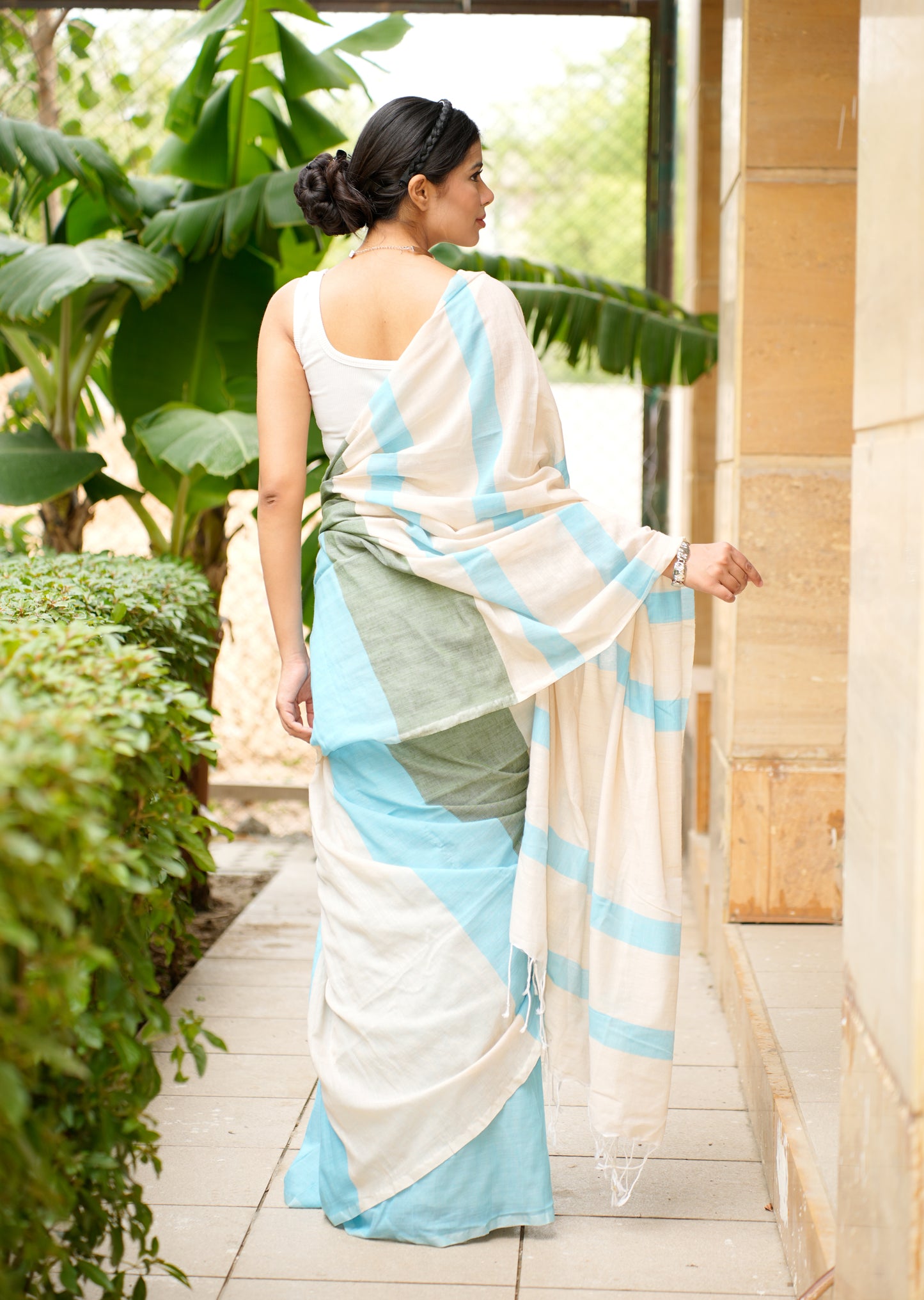 Skyline Melody – Block Stripe Cotton Saree