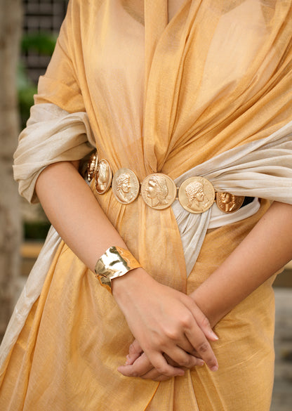 Dual Tone Gold & Ivory Elegant Ochre Saree