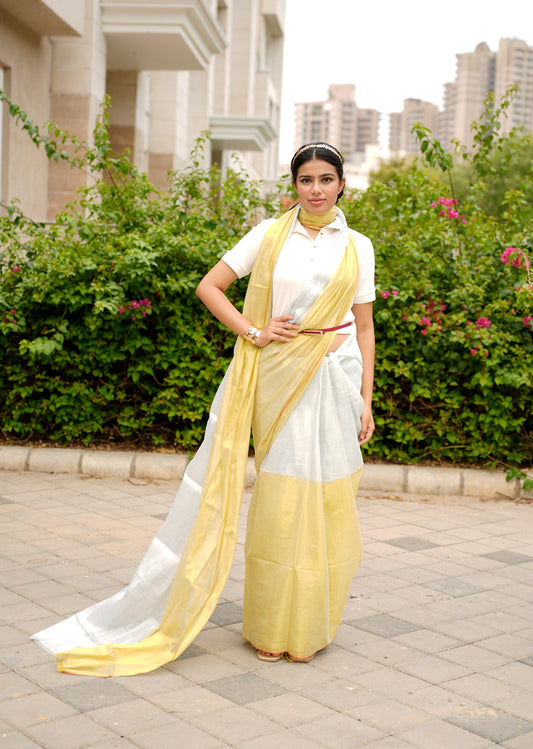 Ethereal Gleam – Dual Tone Gold & Silver Saree