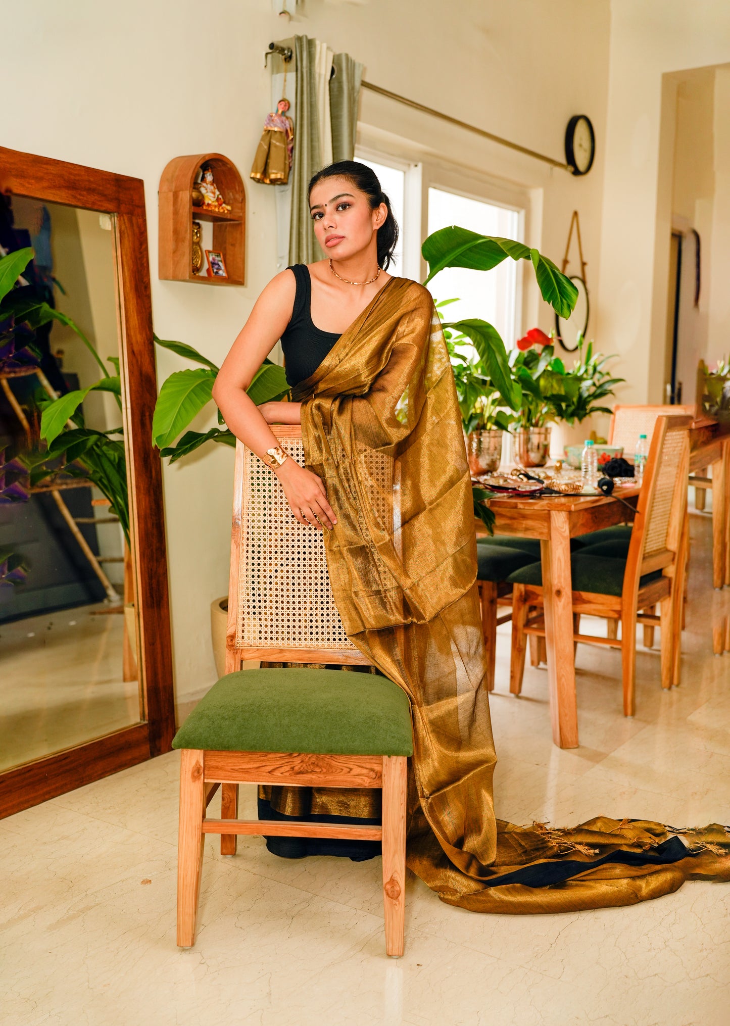 Molten Majesty – Antique Gold Tissue Silk Saree