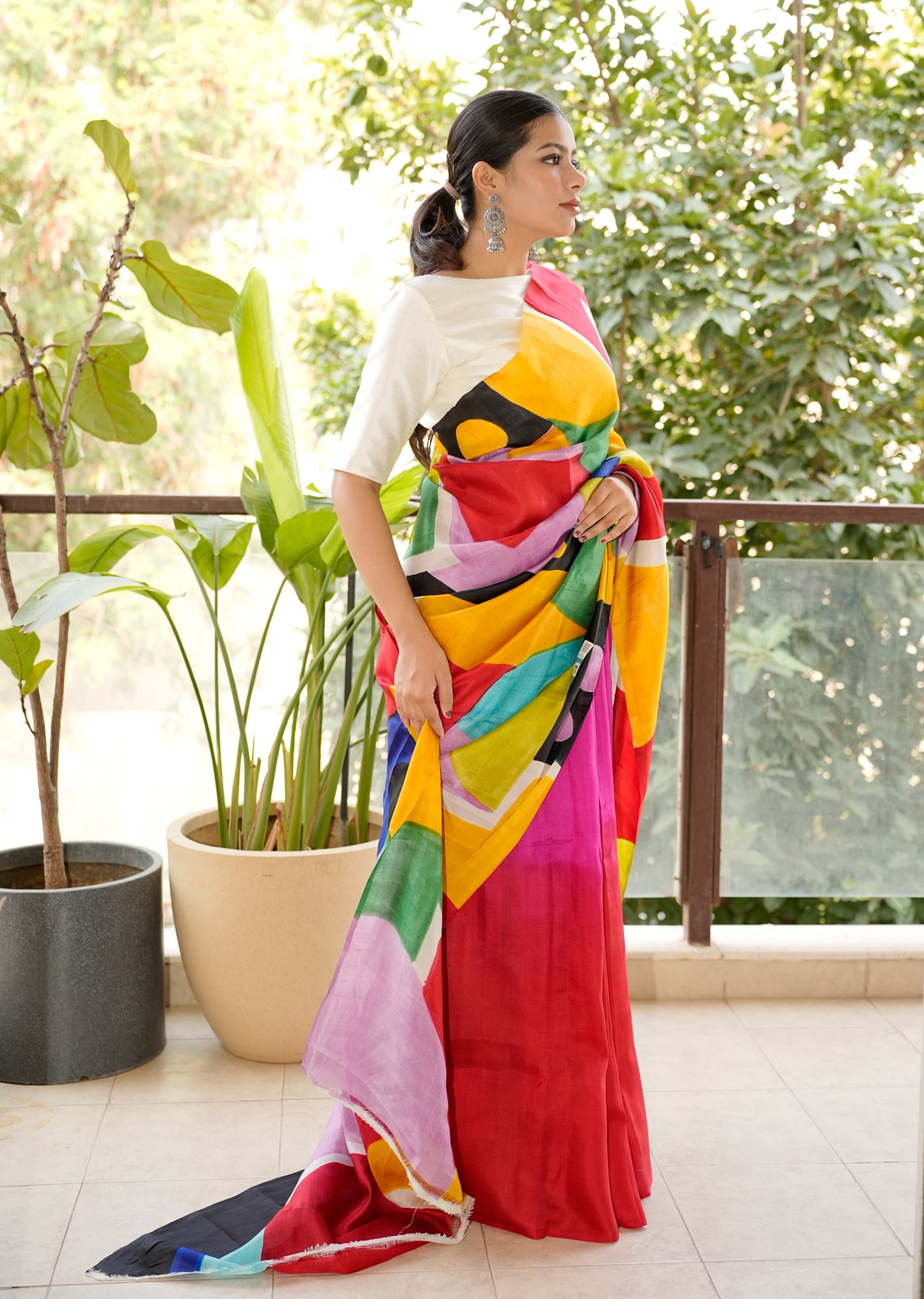 Vivid Harmony – Handpainted Multicolor Art Pure Silk Saree