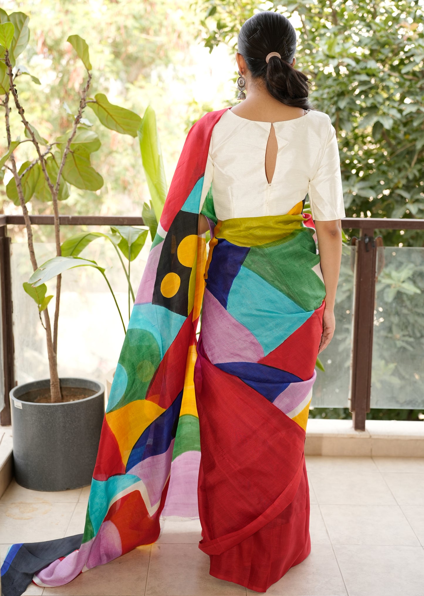Vivid Harmony – Handpainted Multicolor Art Pure Silk Saree
