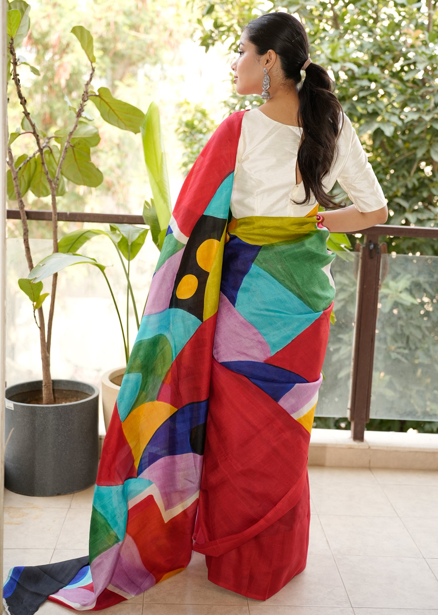 Vivid Harmony – Handpainted Multicolor Art Pure Silk Saree