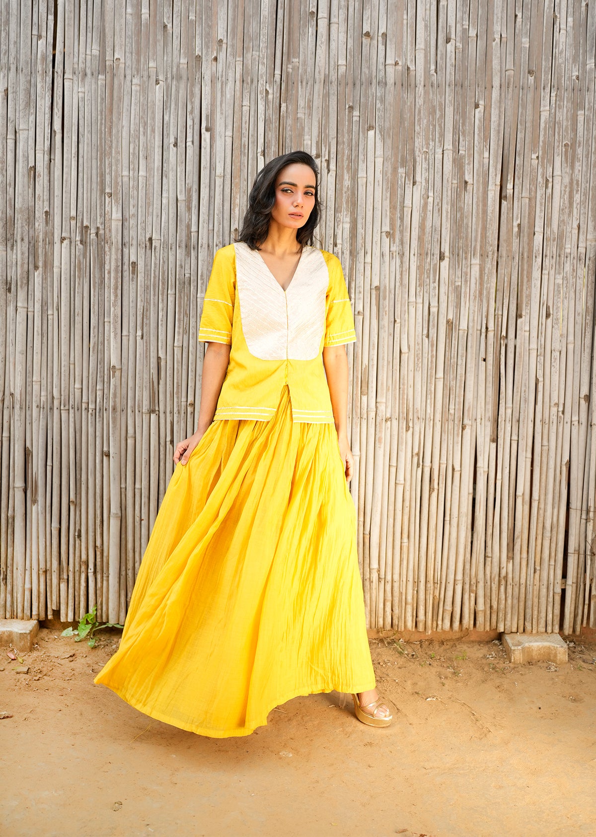 Sunshine Yellow Chanderi Lehenga & Choli