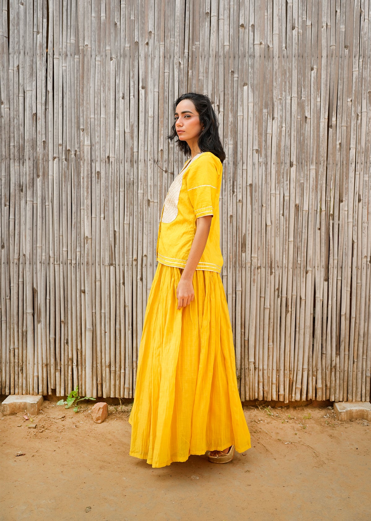 Sunshine Yellow Chanderi Lehenga & Choli