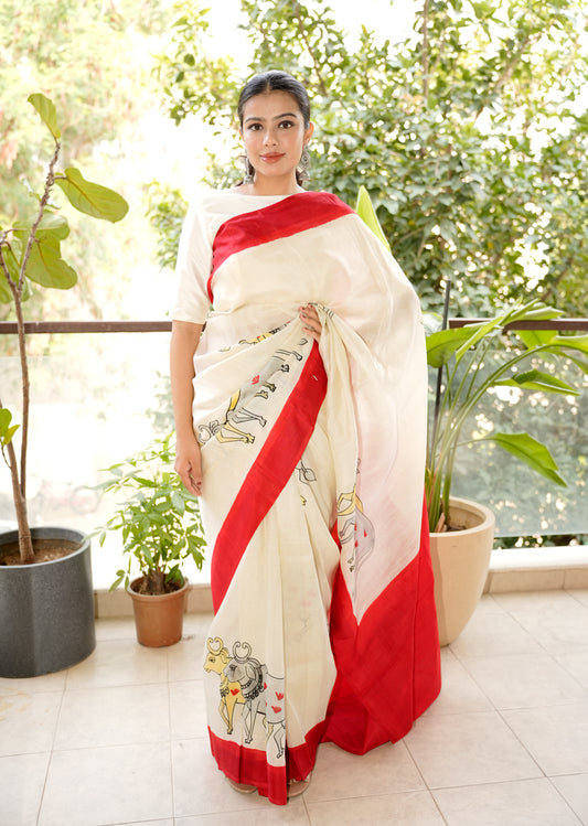 Handpainted Pichwai Pure Silk Saree – A Canvas of Devotion & Art