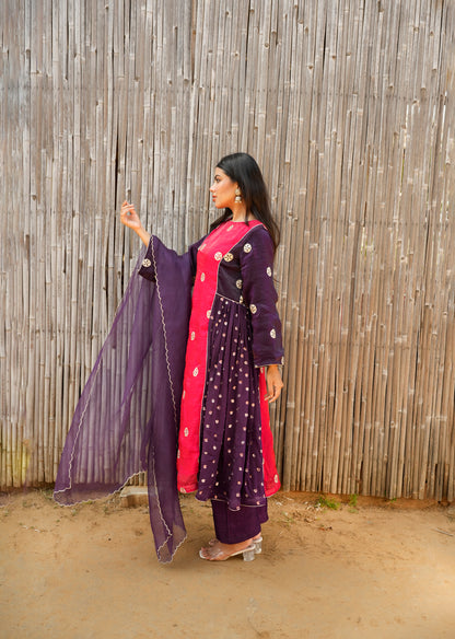 Red & Purple Shimmer Kurta Set – 2.0 Edition