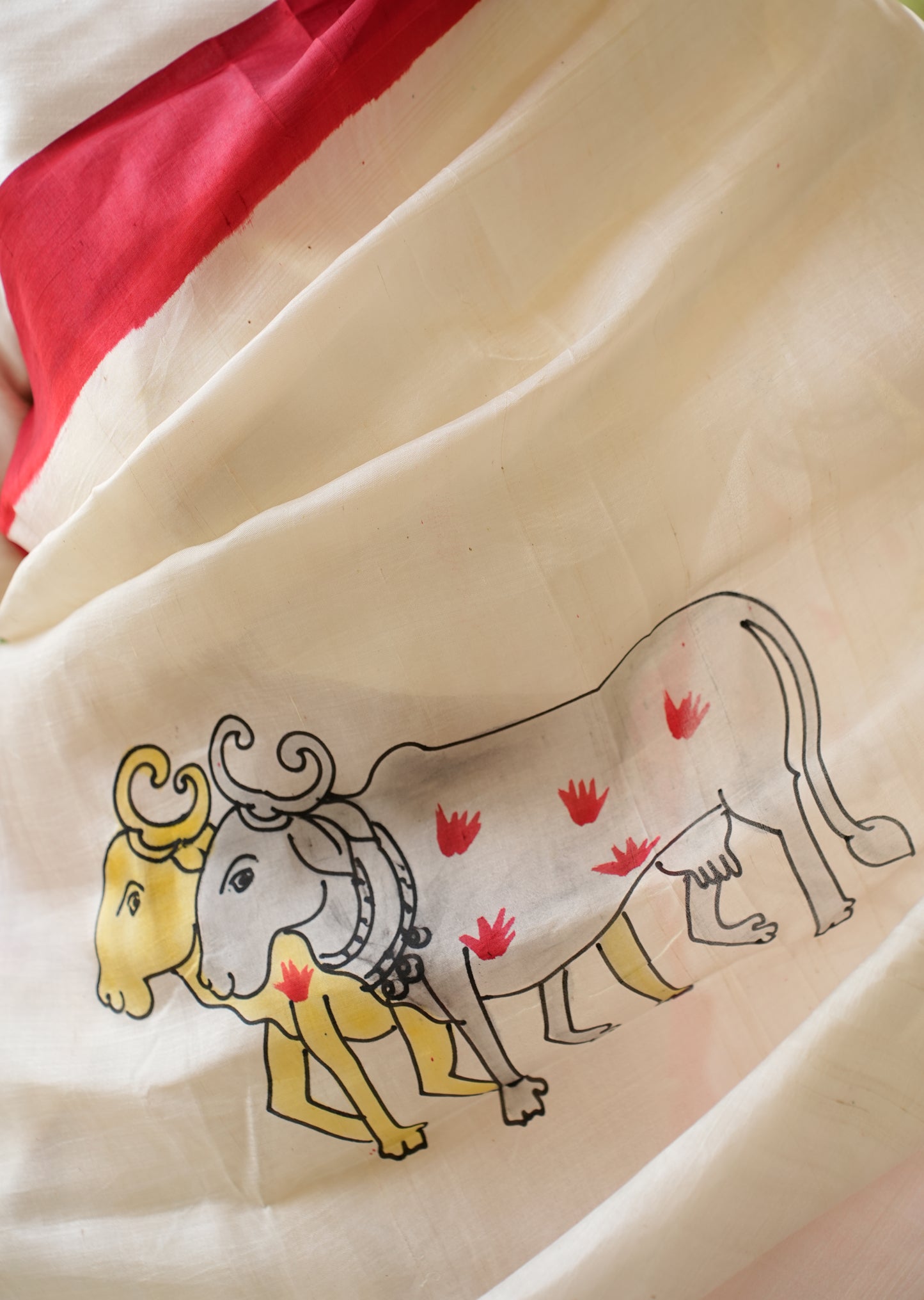 Handpainted Pichwai Pure Silk Saree – A Canvas of Devotion & Art