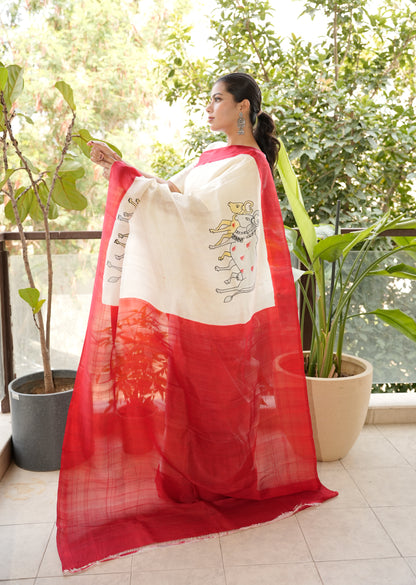 Handpainted Pichwai Pure Silk Saree – A Canvas of Devotion & Art