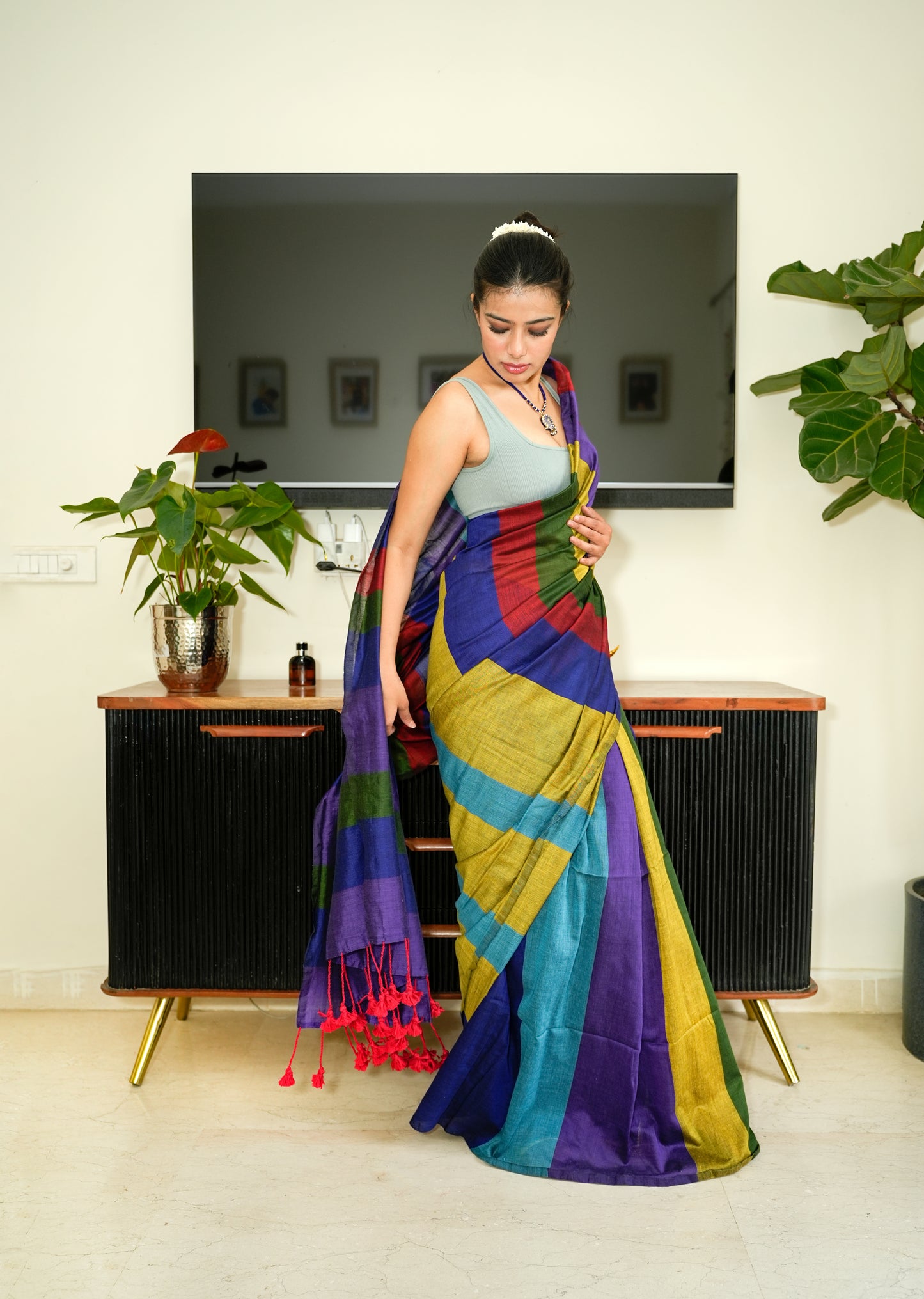 Multi-Color Spectrum Stripes Handwoven Cotton Saree