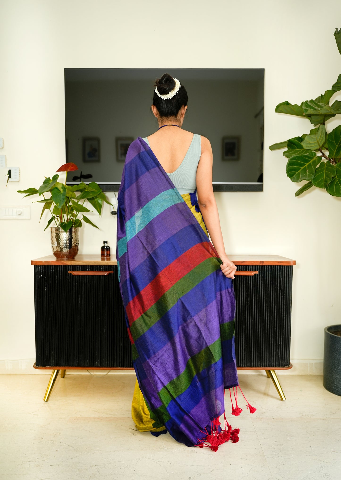 Multi-Color Spectrum Stripes Handwoven Cotton Saree
