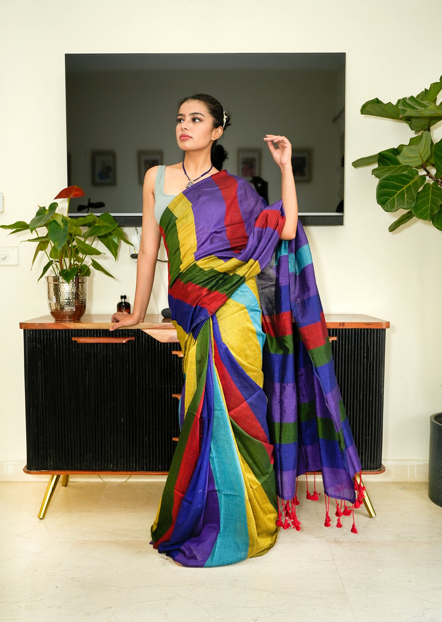 Multi-Color Spectrum Stripes Handwoven Cotton Saree