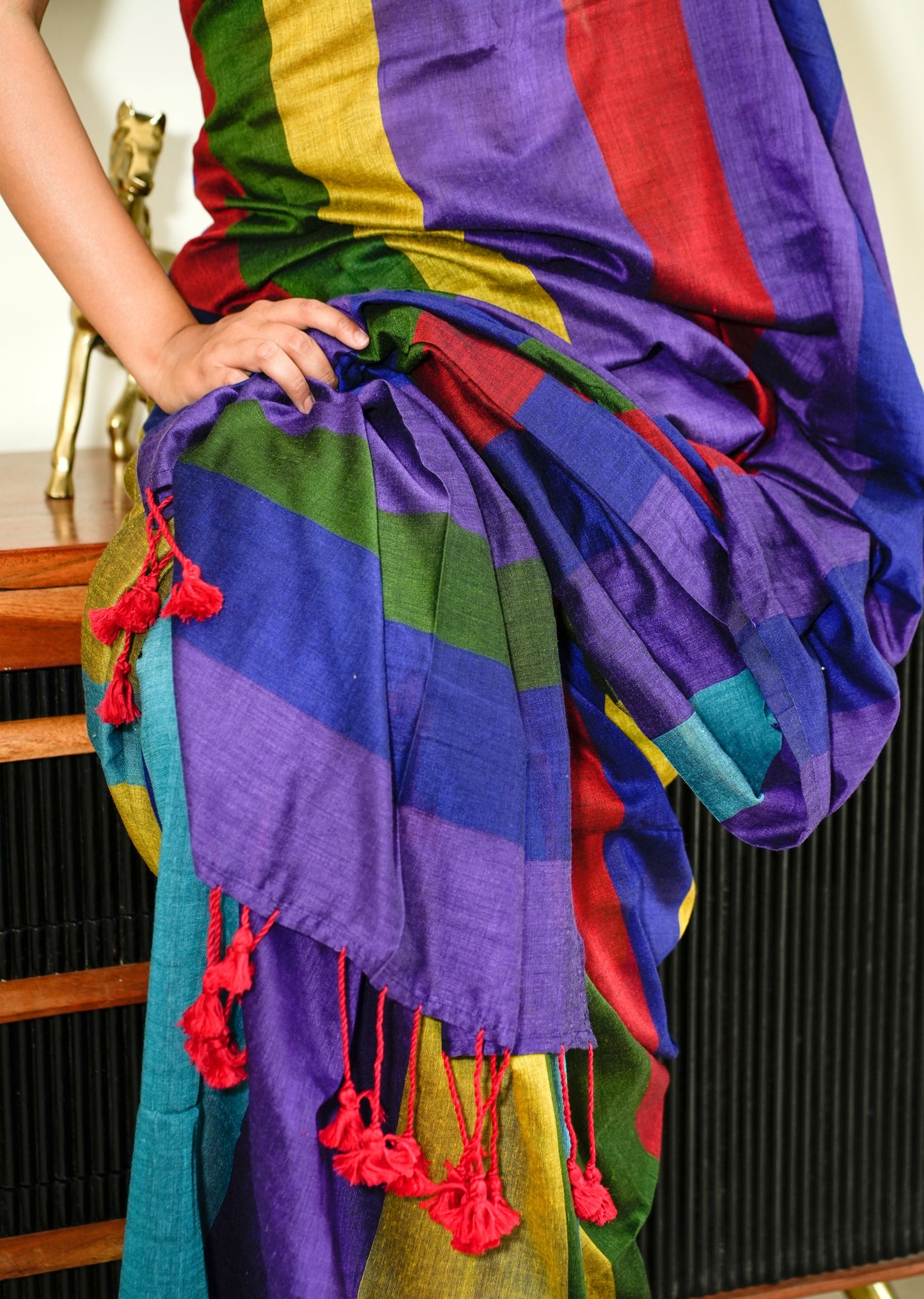 Multi-Color Spectrum Stripes Handwoven Cotton Saree