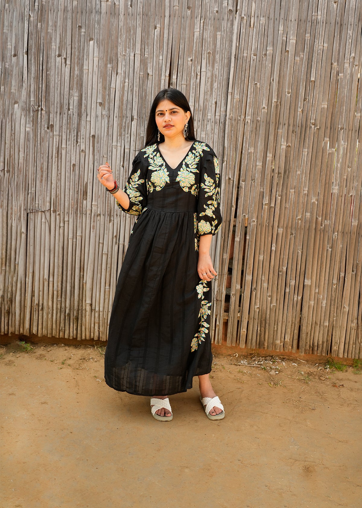 Black Embroidered Cotton Dress For Effortless Style