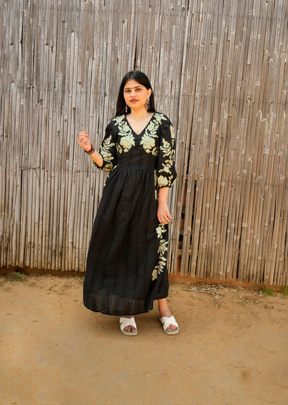 Black Embroidered Cotton Dress For Effortless Style