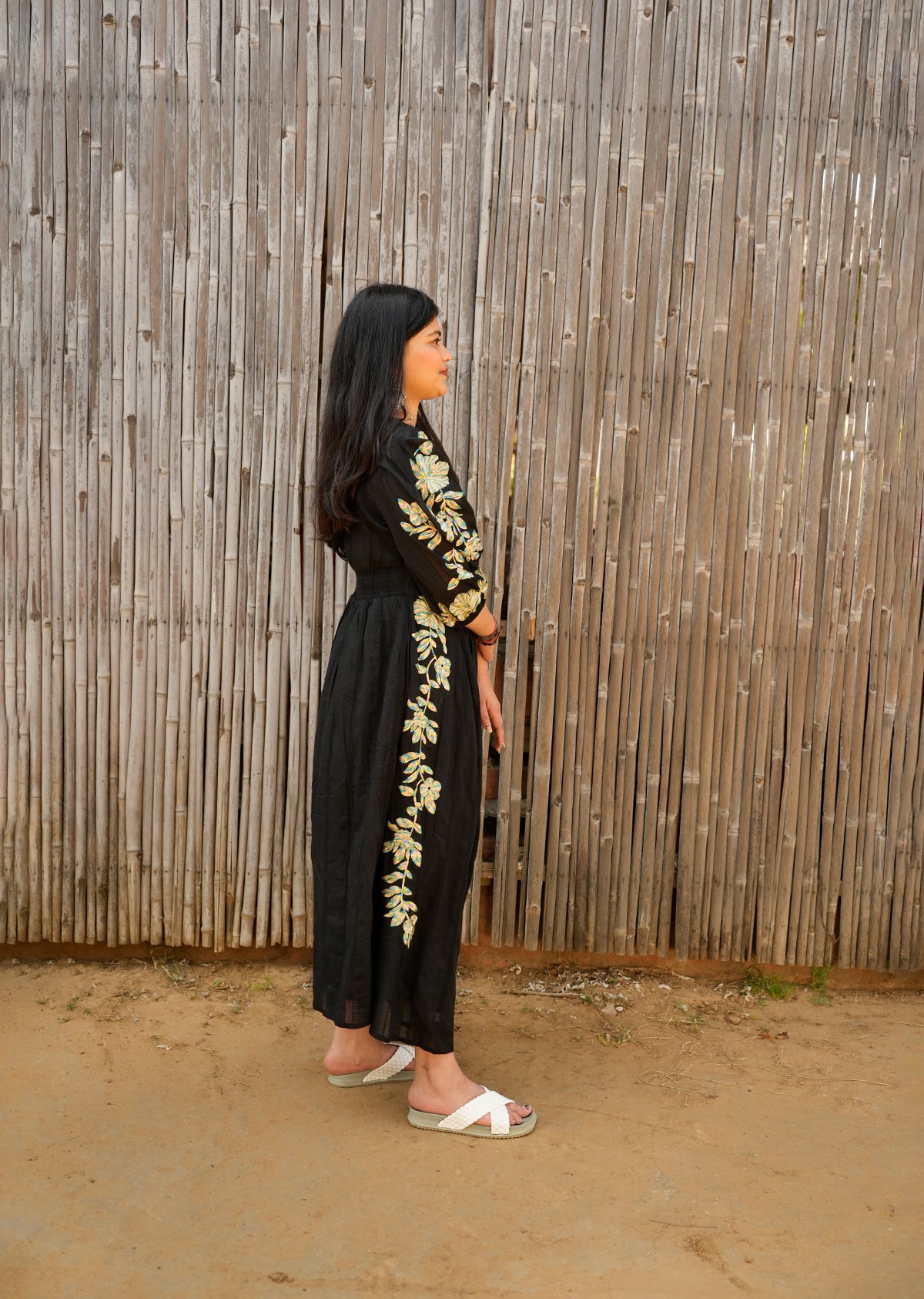 Black Embroidered Cotton Dress For Effortless Style