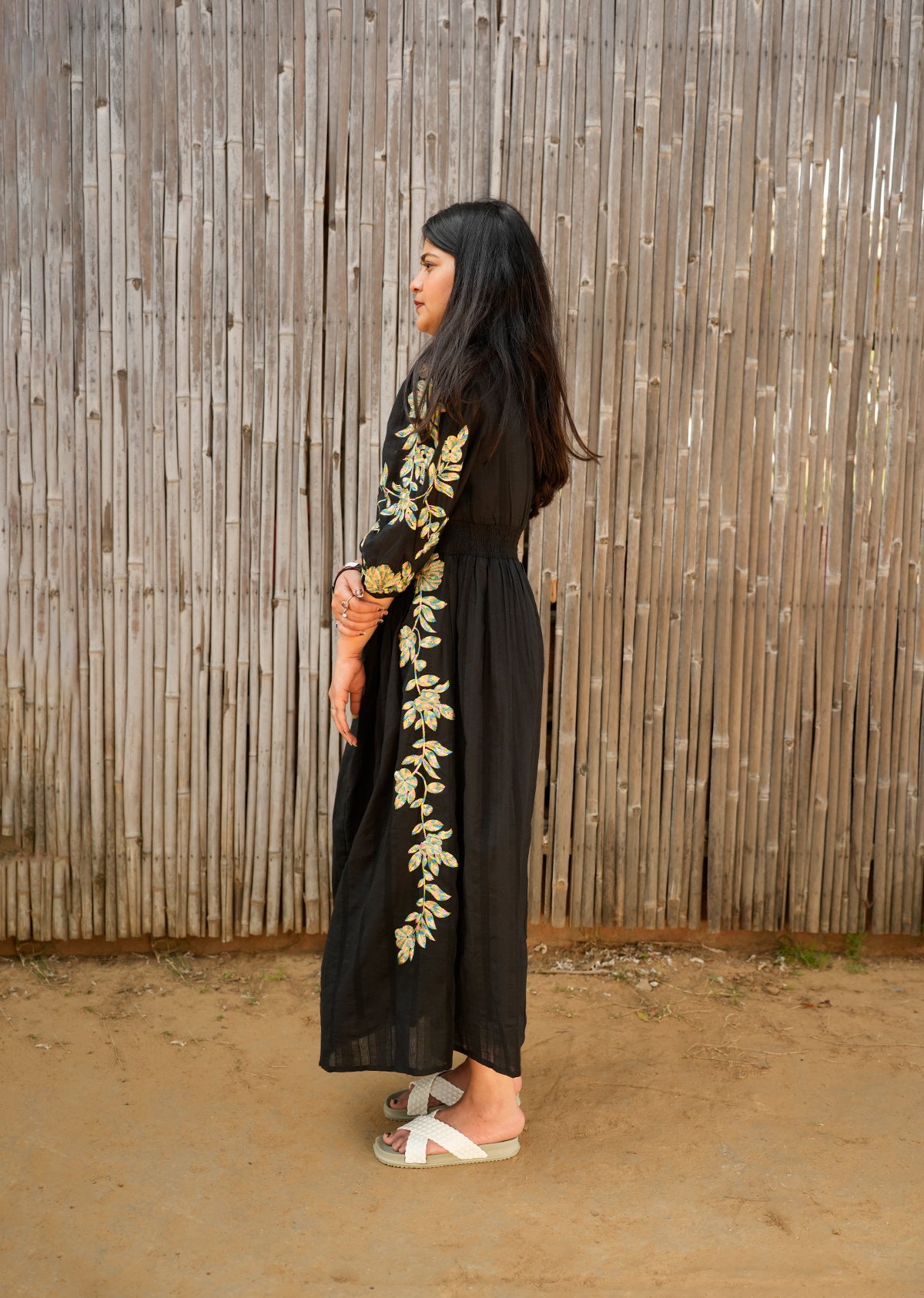 Black Embroidered Cotton Dress For Effortless Style