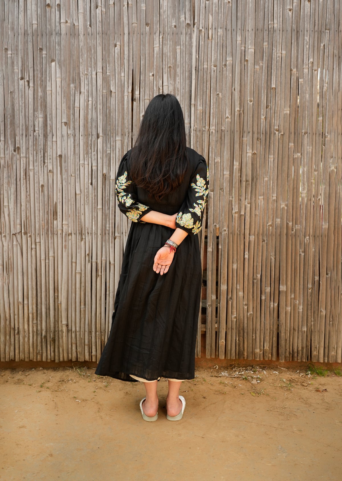 Black Embroidered Cotton Dress For Effortless Style
