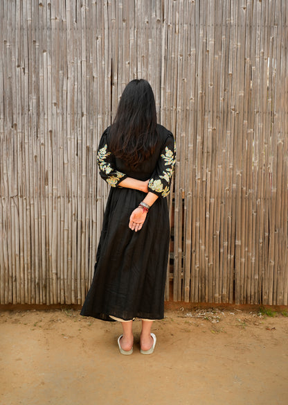 Black Embroidered Cotton Dress For Effortless Style